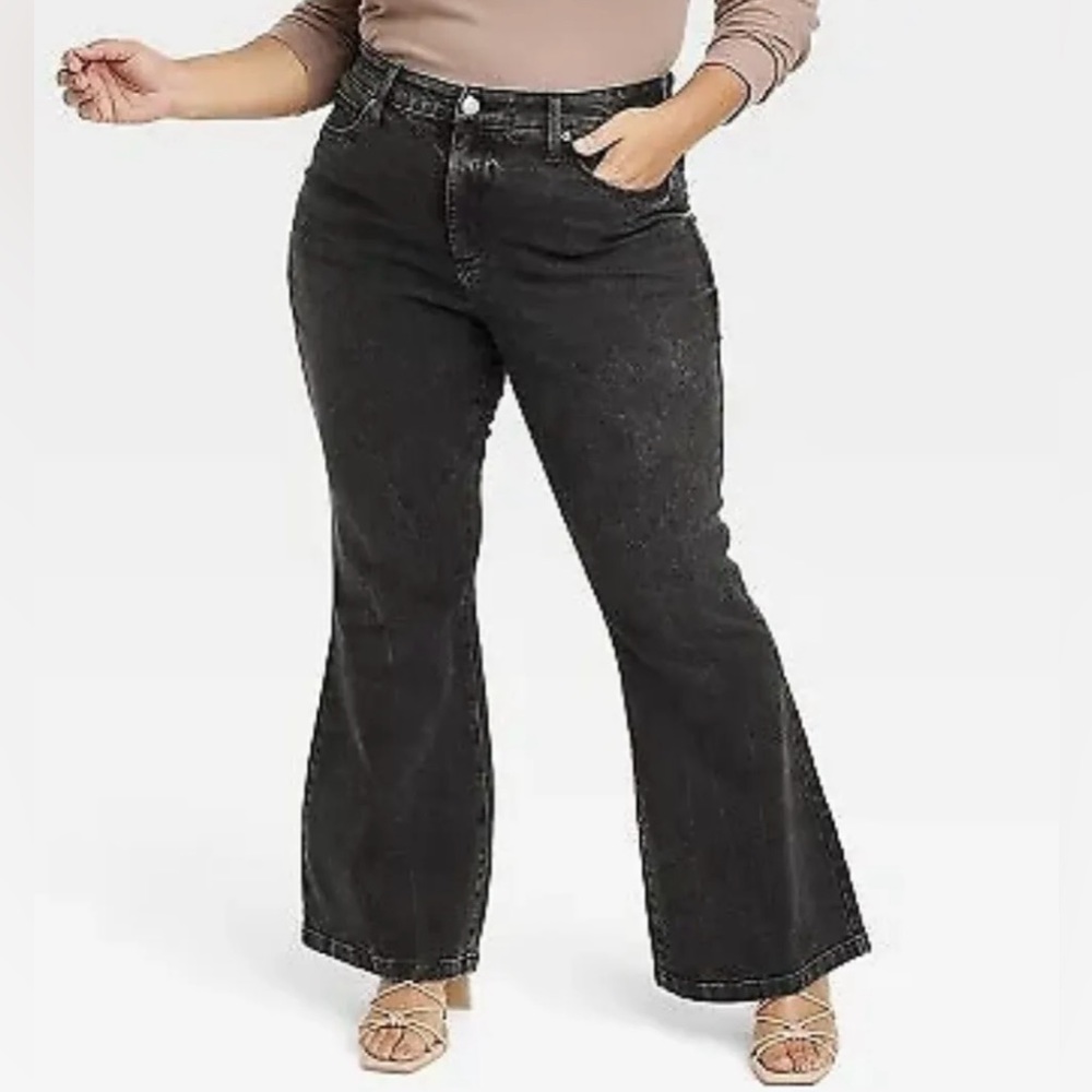 Ava & Viv Women’s Flare High Rise Stretch Jeans Black Tummy Control (76) Size 17